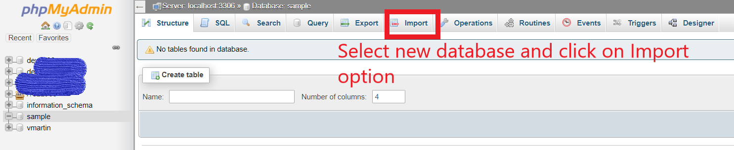 exporting database through import