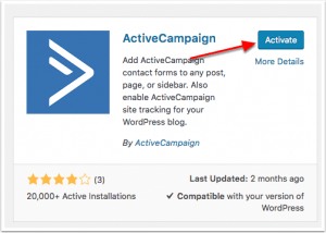 Activation of plugin ActiveCampaign