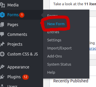 accessing a new form in WordPress