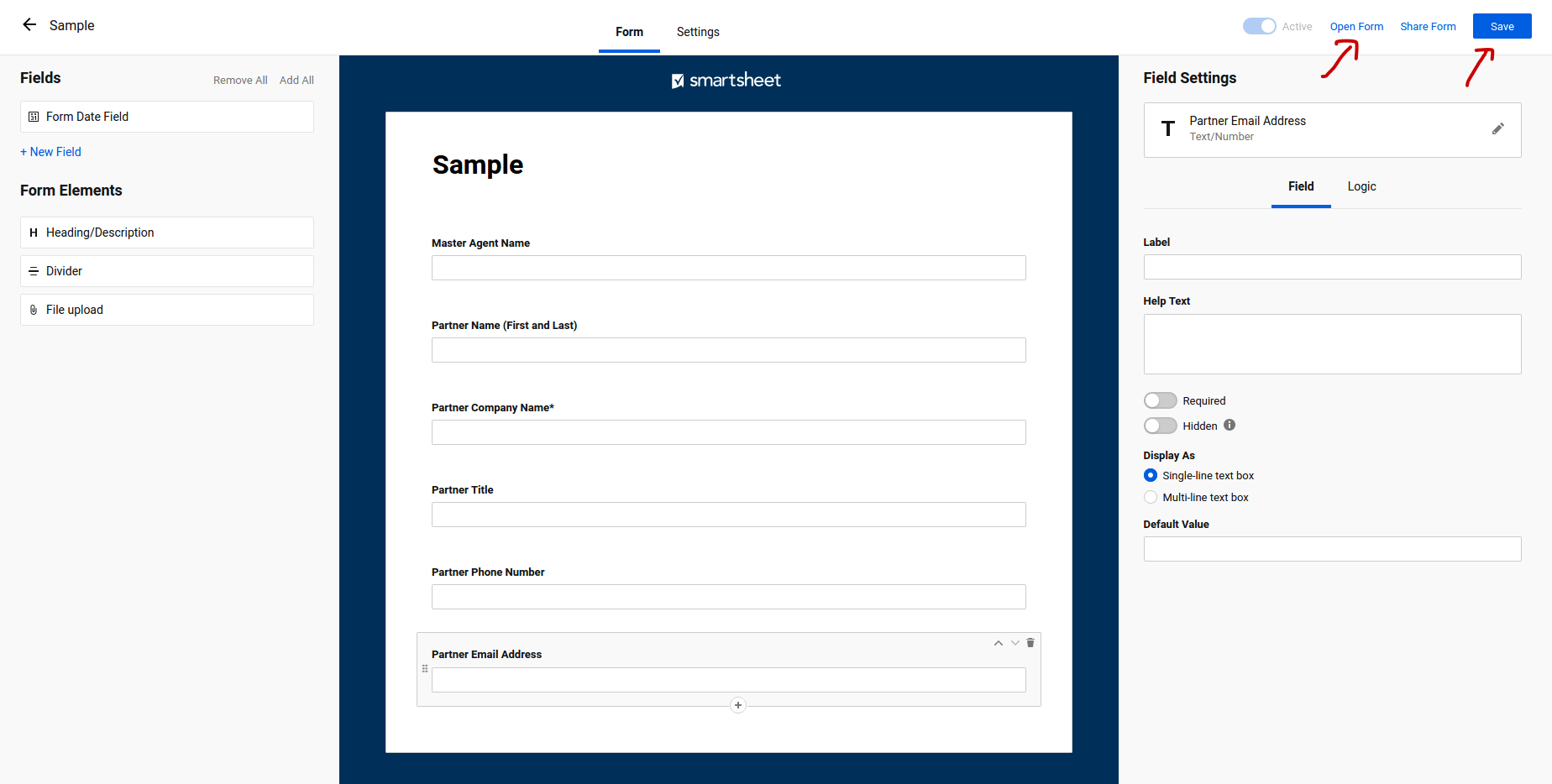 smartsheet form view