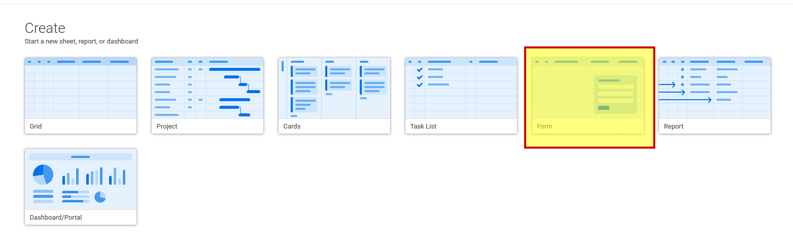 Select Smart Sheet form template