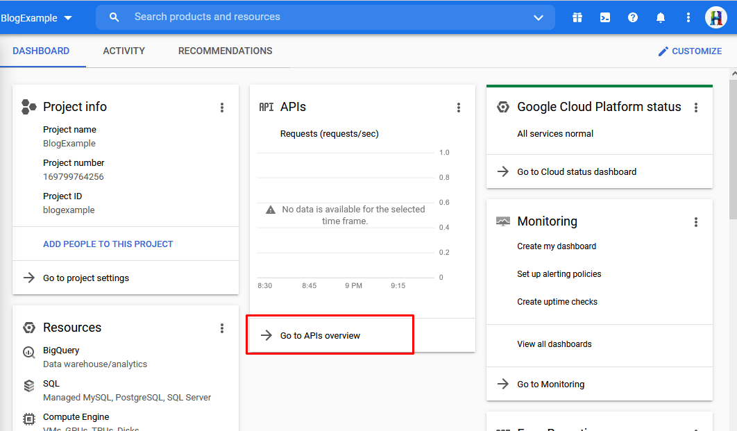 Gcloud Dashboard