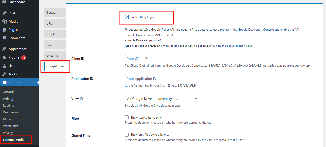 steps to enable installed plugin in settings