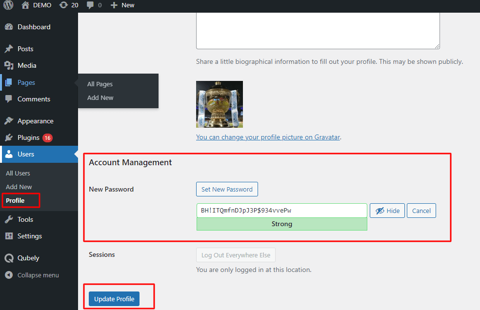 Reset Password via Dashboard