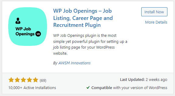 plugin screenshot wp job opening