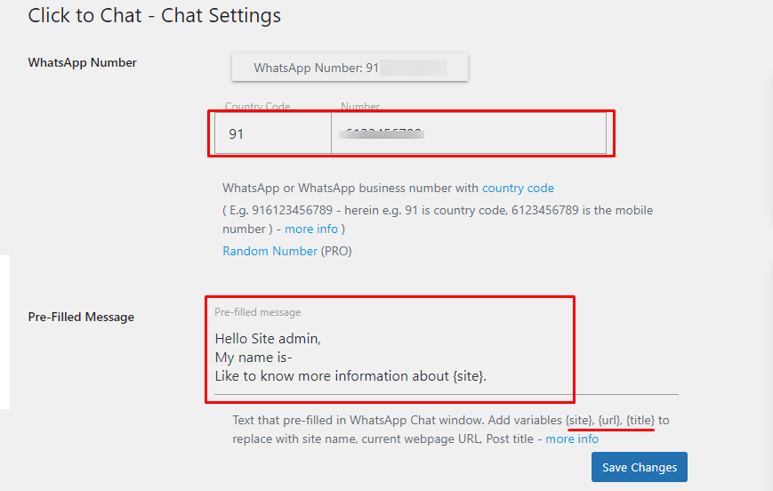 Chat Settings of whatsapp plugin