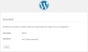 Wordpress installation success page