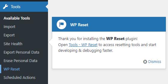 step setting Reset WordPress Site