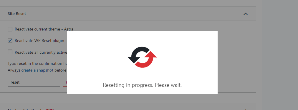 Site reset in progress