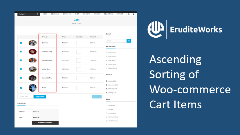 Ascending Sorting of Woocommerce Cart Items