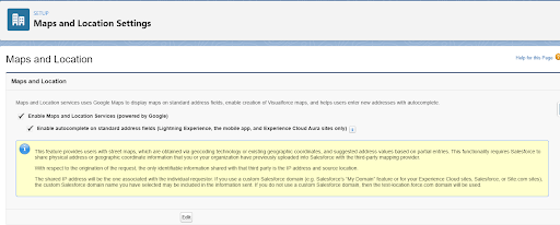 Setting for enabling maps and location services