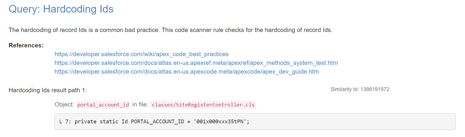 Query : Hardcoding IDS