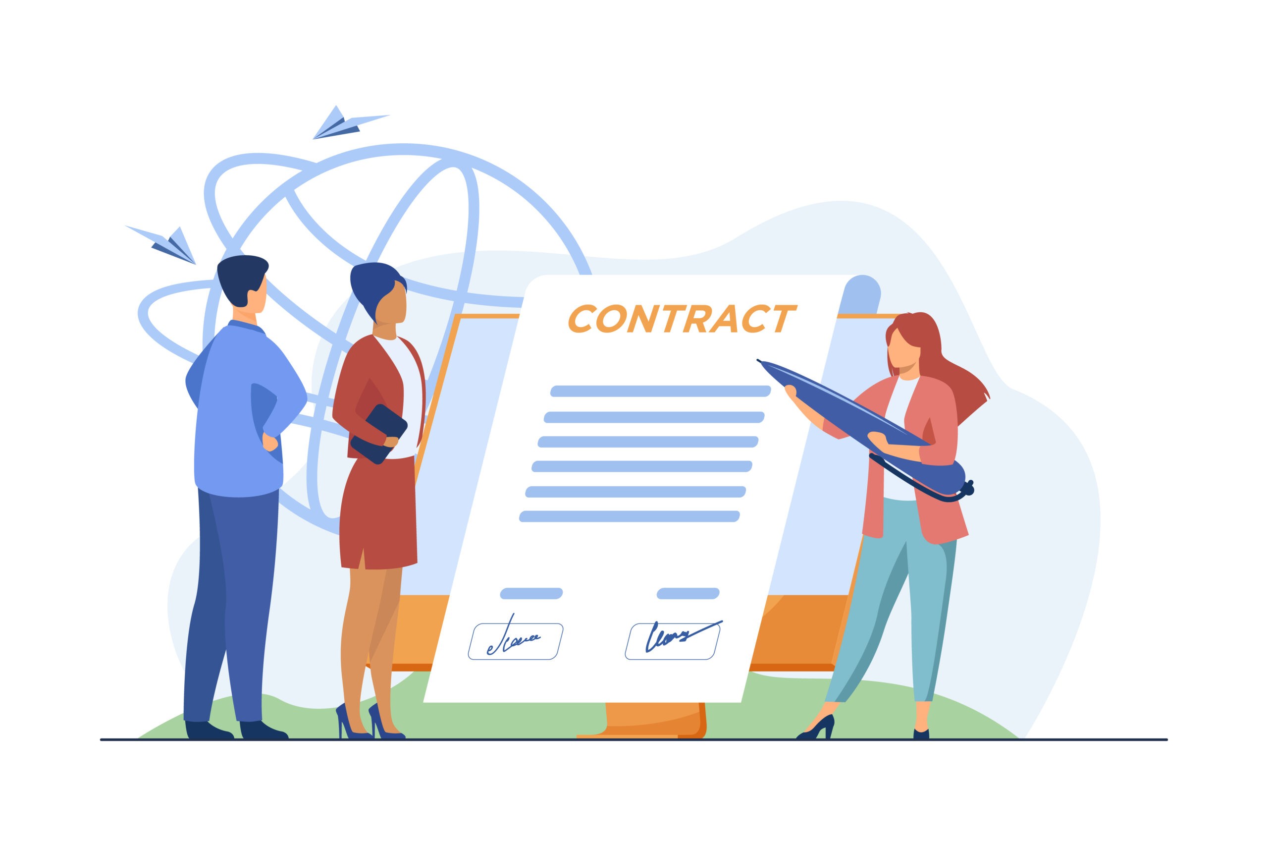 Business partners signing contract online