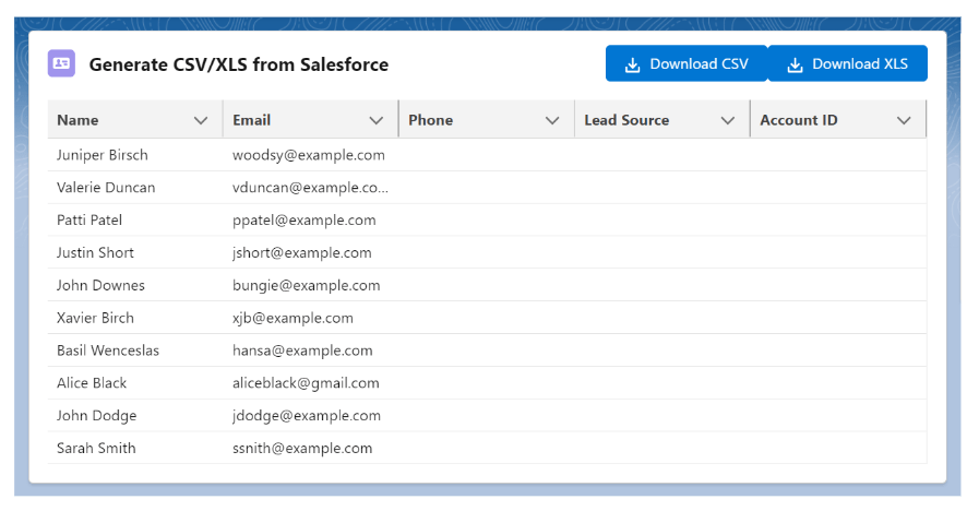 Generate CSV/XLS from Salesforce