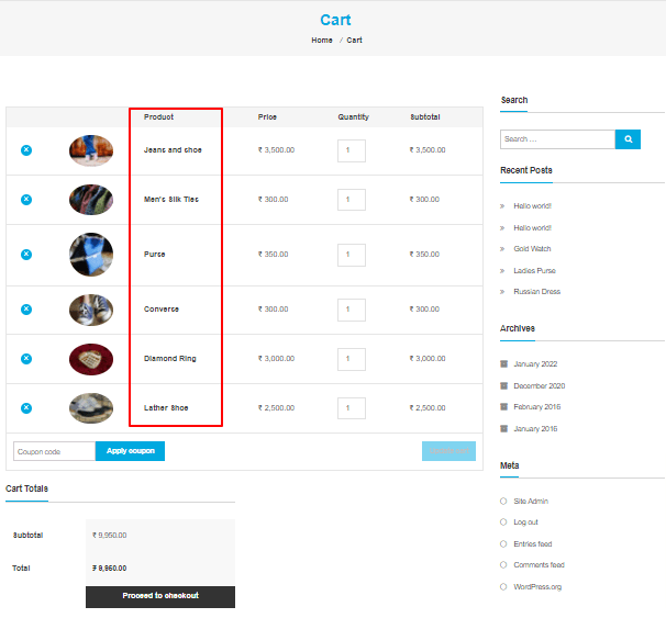 Woocommerce Cart Items - Before Sorting