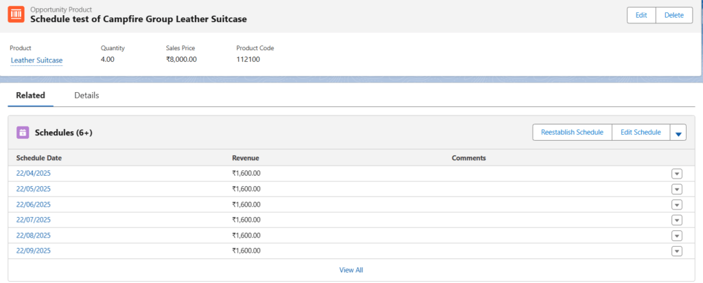 Explain Salesforce Revenue Schedule